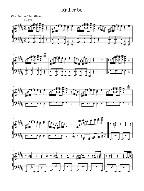 Rather Be (Clean Bandits ft. Jess Glynne) Piano accompaniment