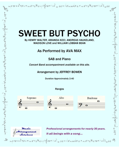 Sweet But Psycho (Arr. Jeffrey Bowen) - Ava Max (Choral, SAB)