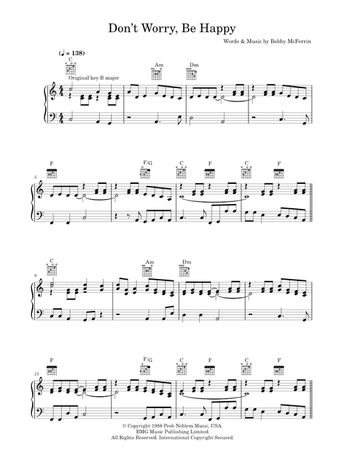 Don't worry, be happy - Bobby McFerrin (Piano-Vocal-Guitar (Piano Accompaniment))