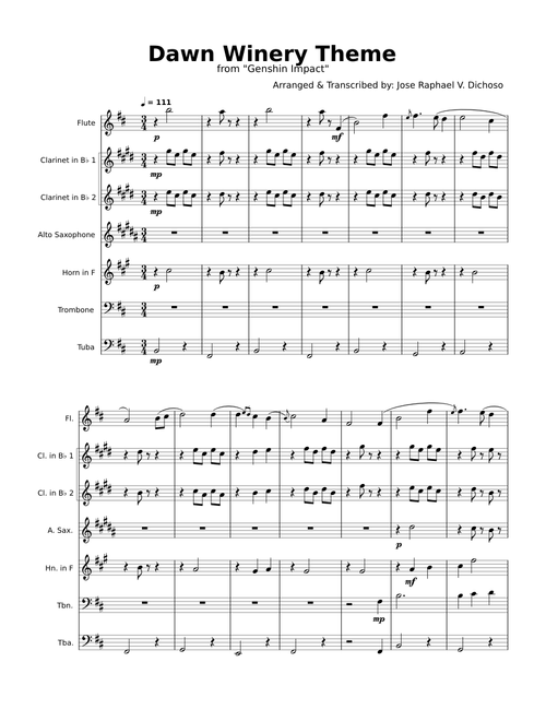 Genshin Impact (Dawn Winery Theme) – Yu-Peng Chen Genshin Impact (Dawn Winery Theme) (Wind Ensemble) – Yu-Peng Chen arr. Jose Raphael Dichoso