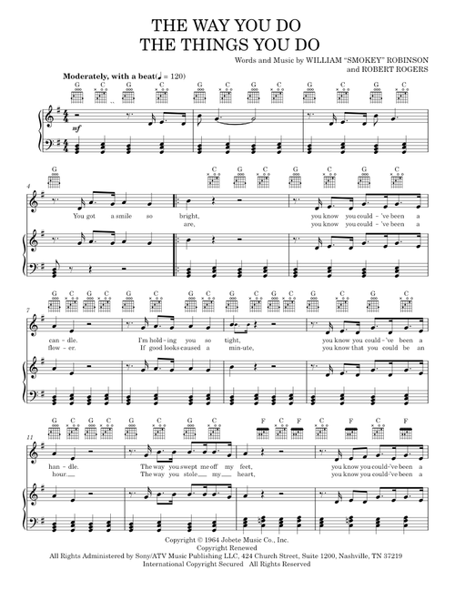 The Way You Do The Things You Do - Smokey Robinson, The Temptations (Piano-Vocal-Guitar)