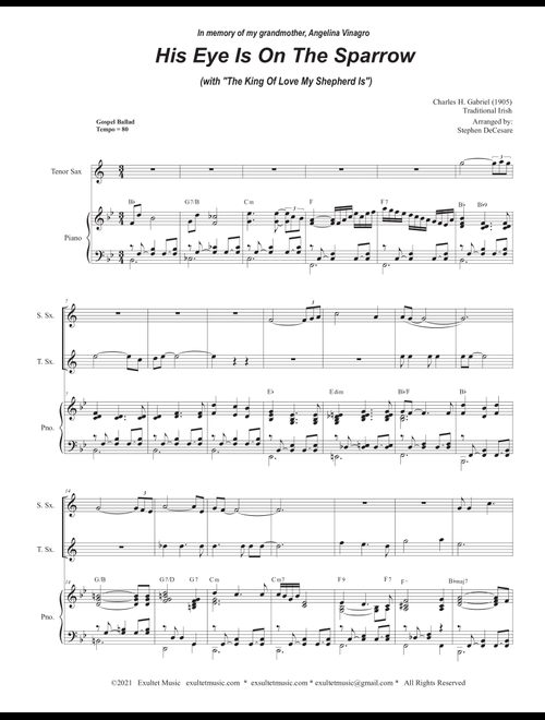 His Eye Is On The Sparrow (with "The King Of Love My Shepherd Is") (Duet for Soprano & Tenor Sax) (Arr. Stephen DeCesare) - Traditional Charles Gabriel (Instrumental Duet and Piano)