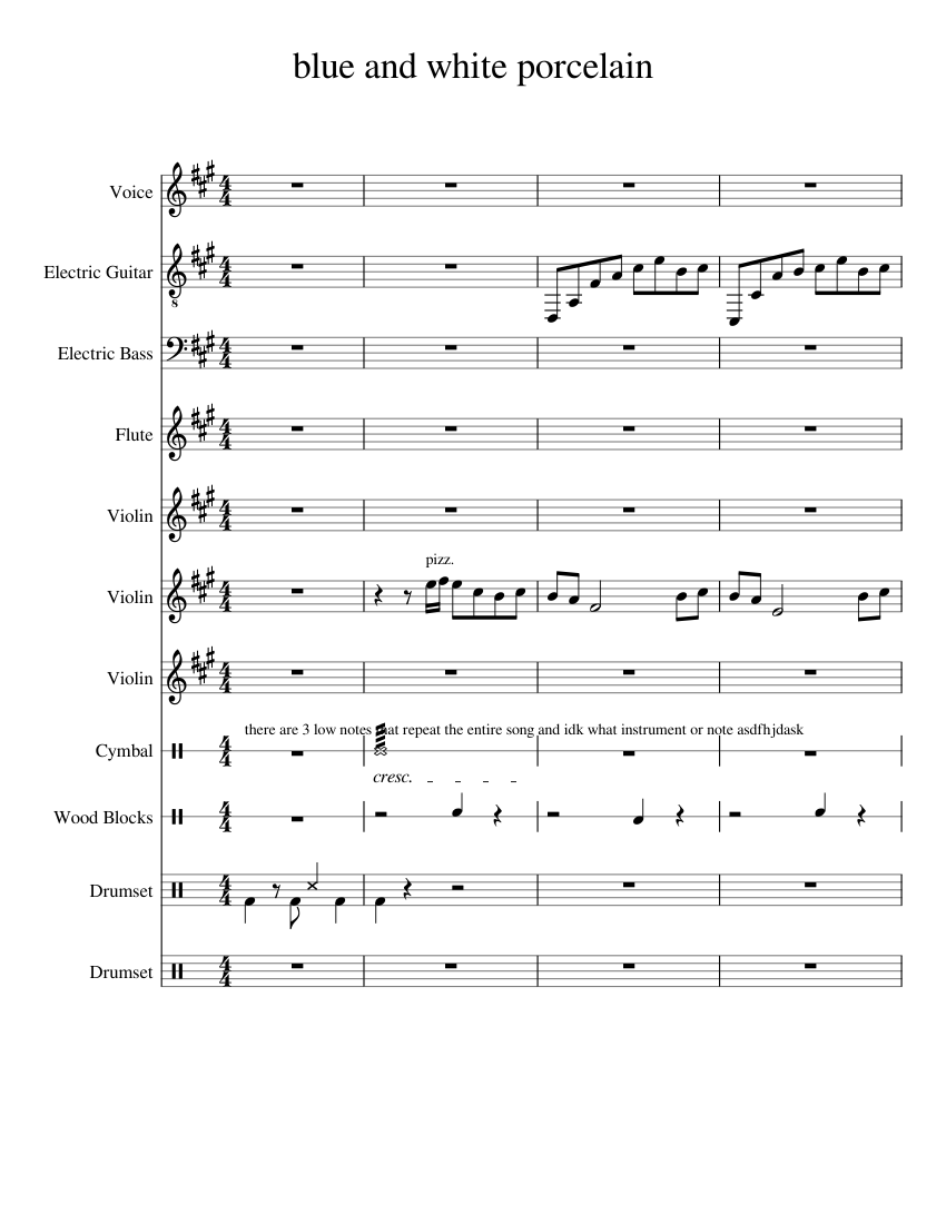 青花瓷 work in progress Sheet Music for Vocals, Flute, Crash, Violin ...