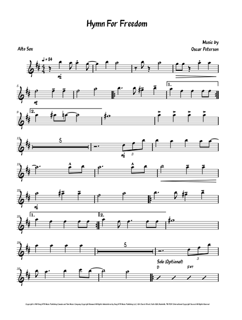 Hymn To Freedom (Arr. David Lartey) - Oscar Peterson (Alto Sax Solo)