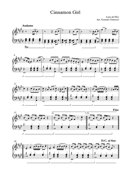 Cinnamon Girl (Arr. Gonzalo Gimenez) - Elizabeth Grant, Jack Antonoff (Piano Solo)