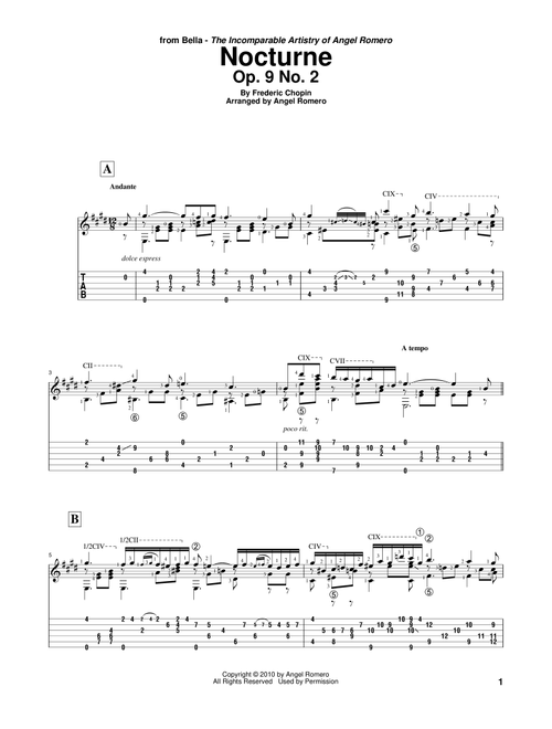Nocturne, Op. 9 No. 2 - Angel Romero, Frederic Chopin (Solo Guitar)