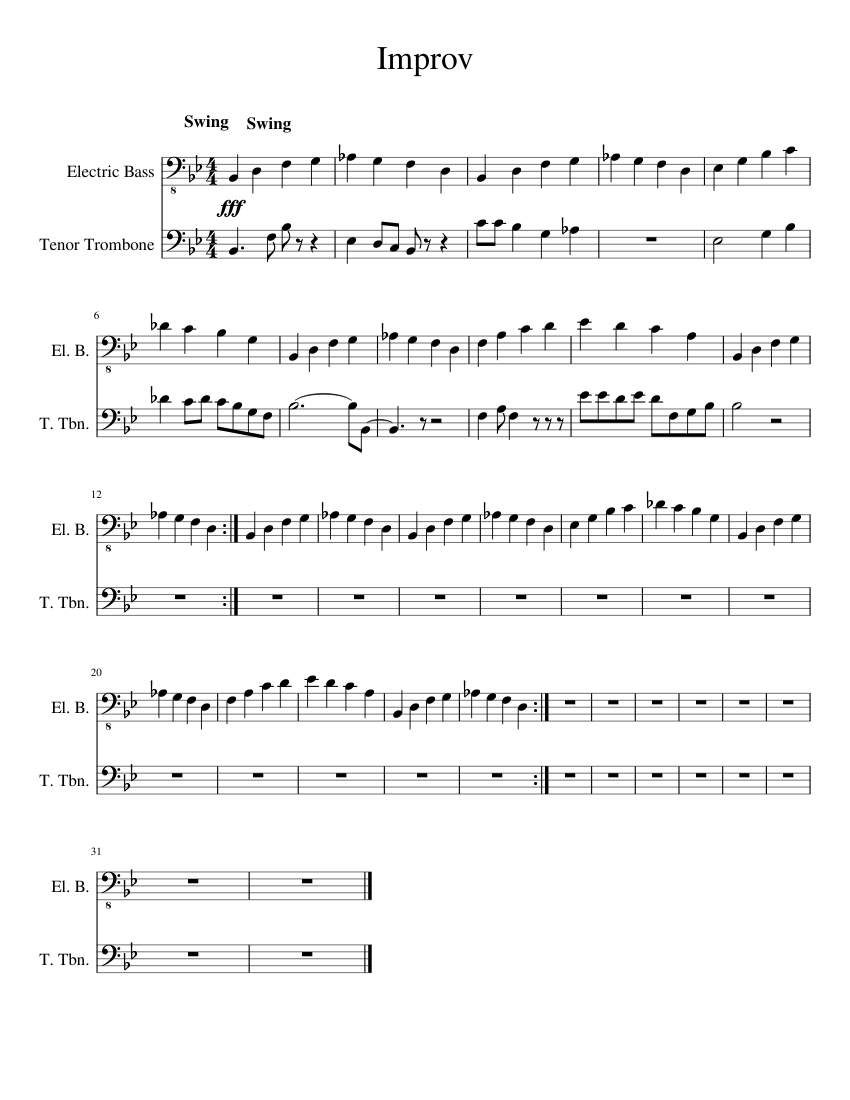 Trombone Improvisation Sheet music for Trombone tenor, Bass guitar