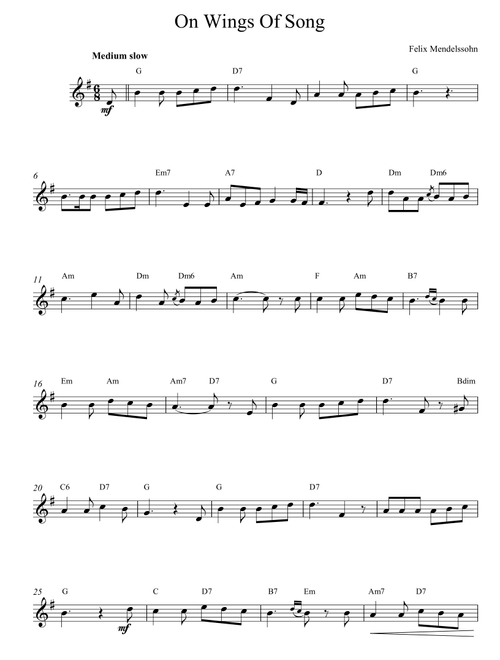 On Wings Of Song - Felix Mendelssohn (Lead Sheet - Fake Book)