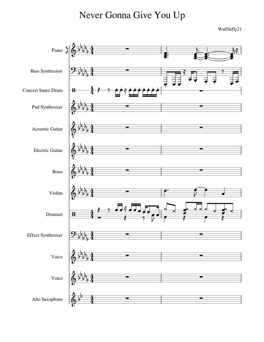 Never Gonna Give You Up – Rick Astley Sheet Music for Piano, Vocals ...