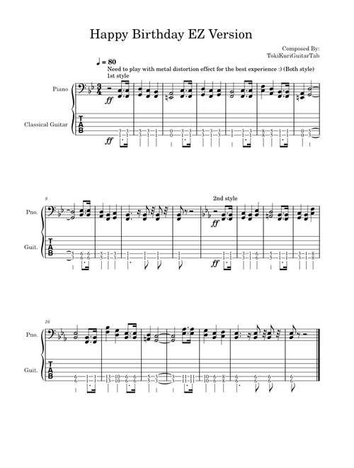 Happy Birthday - Guitar Tab (Easy Version)