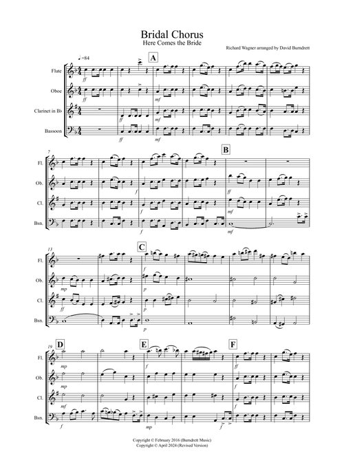 Bridal Chorus "Here Comes The Bride" for Wind Quartet (Arr. David Burndrett) - Richard Wagner (Woodwind Ensemble)