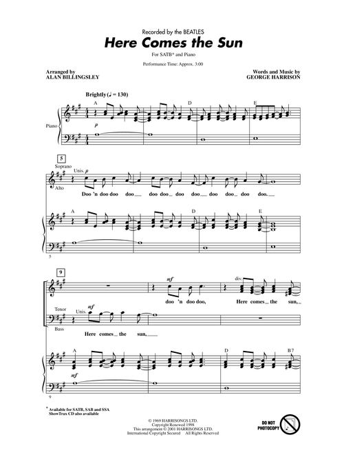 Here Comes The Sun (arr. Alan Billingsley) - The Beatles (Choral, SATB)