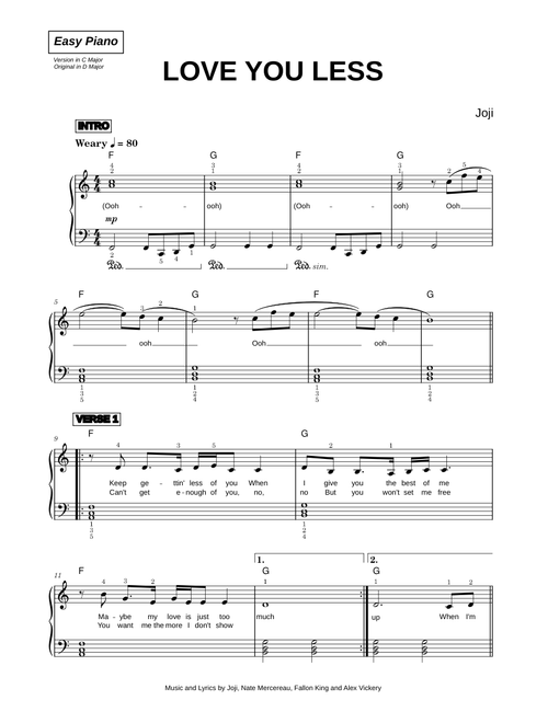 LOVE YOU LESS - Joji (Easy Piano)