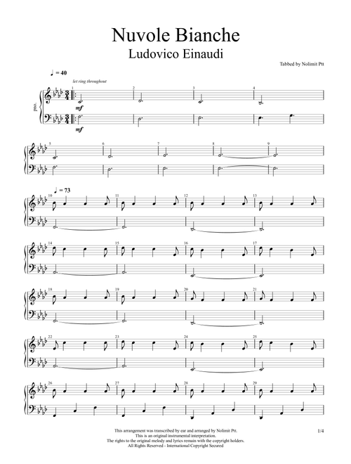 Nuvole Bianche (Arr. Ptt) - Lüdovico Einaudi (Piano Solo)