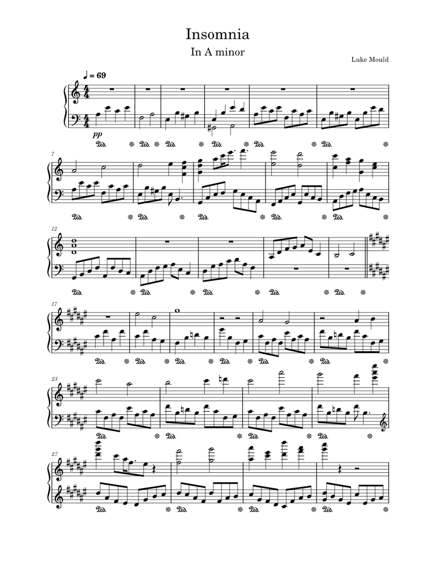 Insomnia Riff Insomnia in A minor Sheet music for Piano (Solo) Easy | Musescore.com