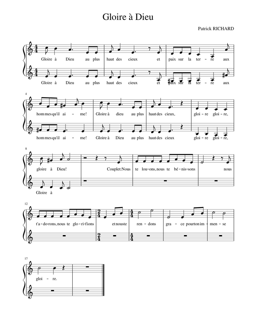 Gloire à Dieu Sheet music for Piano (Solo)