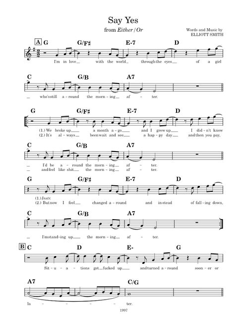 Say yes – Elliott Smith Say Yes Lead Sheet (G)