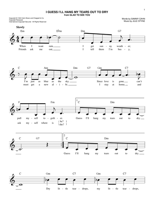 I Guess I'll Hang My Tears Out To Dry - Dexter Gordon (Easy Lead Sheet - Fake Book)