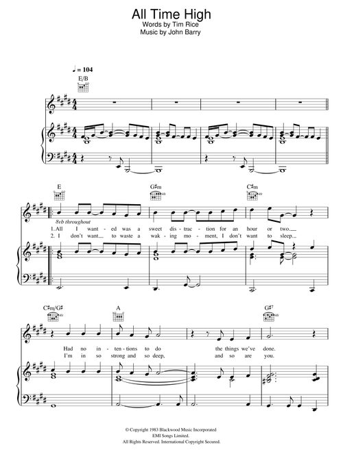 All Time High - Rita Coolidge (Piano-Vocal-Guitar (Piano Accompaniment))