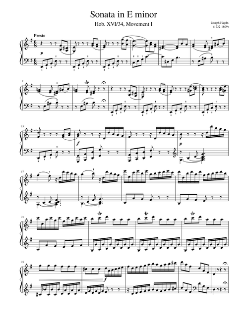 Haydn - Sonata in E minor Hob XVI/34 Movement I