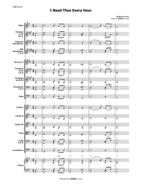 I Need Thee Every Hour - for Beginner Orchestra with chords (Arr. L. Müller) - Robert Lowry (Large Ensemble)