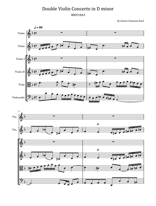 Bach - Double Violin Concerto in D minor - BWV1043 - Vivace - String Orchestra Original (Arr. poon) - Johann Sebastian Bach (Orchestra)