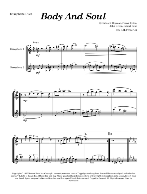 Body And Soul (Arr. P. R. Frederick) - Tony Bennett & Amy Winehouse (Saxophone Duet)