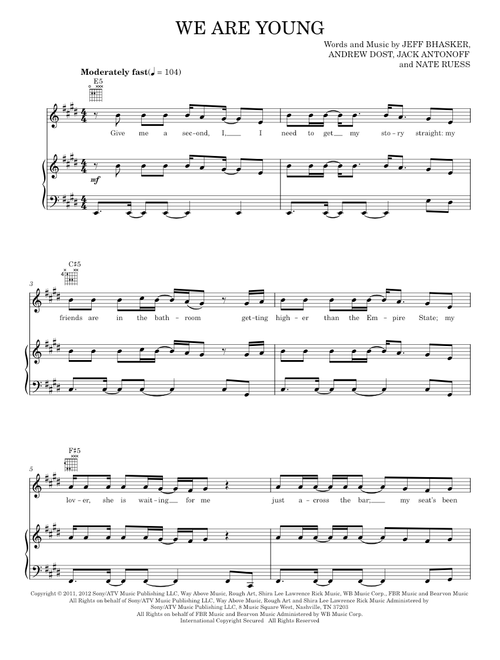 We Are Young - Pentatonix, fun., fun. featuring Janelle Monae (Piano-Vocal-Guitar)