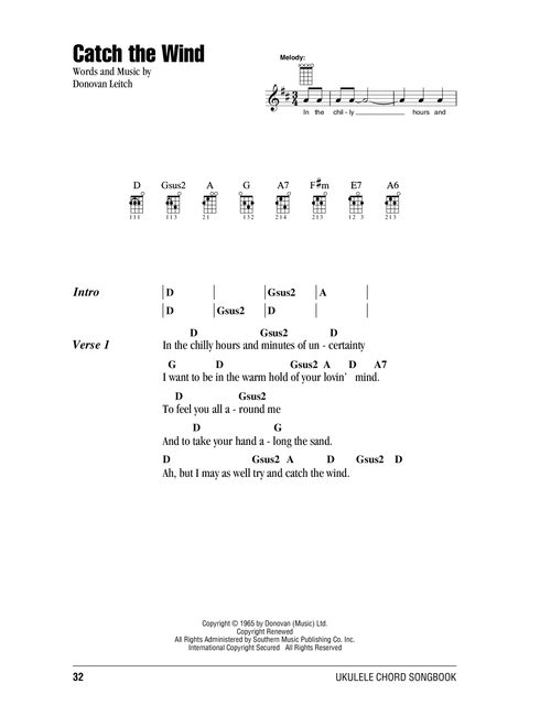 Catch The Wind - Donovan (Ukulele Chords-Lyrics)