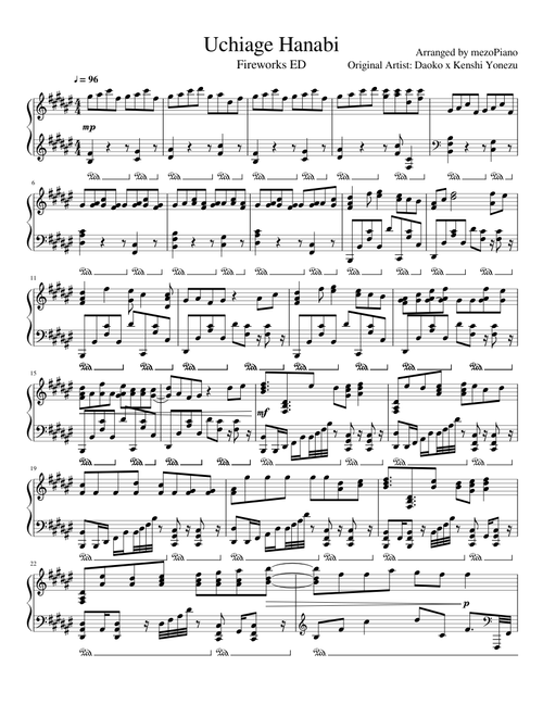 Uchiage Hanabi - Fireworks ED piano