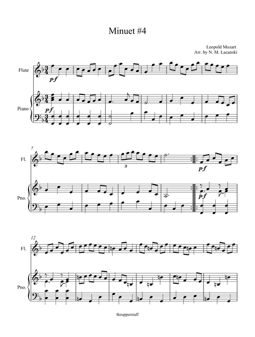 Minuet #4 (Arr. Nick Lacanski) - Mozart, Leopold (Instrumental Solo (with Piano Accompaniment))