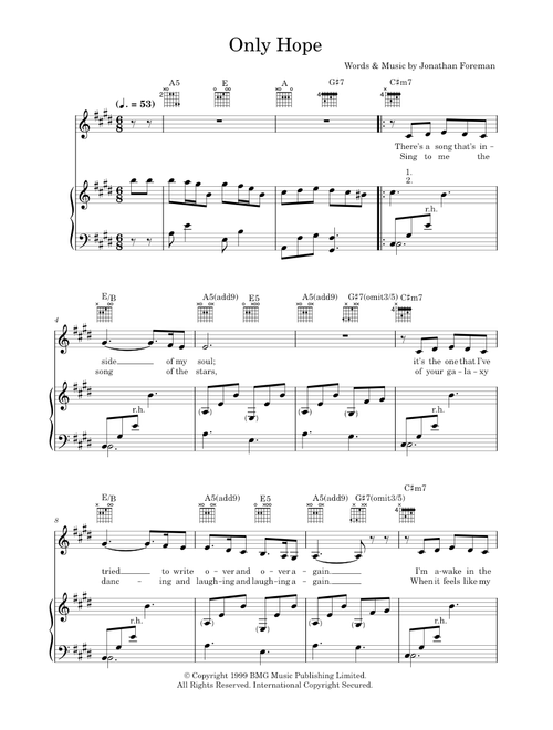Only Hope - Mandy Moore (Piano-Vocal-Guitar (Piano Accompaniment))