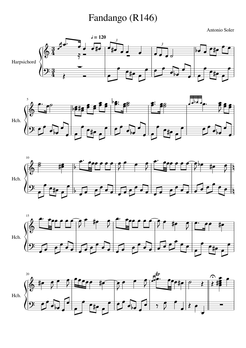 Antonio Soler Fandango Sheet music for Harpsichord (Mixed Duet) |  