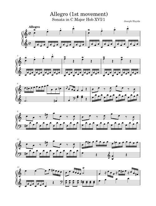 Joseph Haydn - Allegro (1st movement) - Sonata in C Major Hob XVI/1