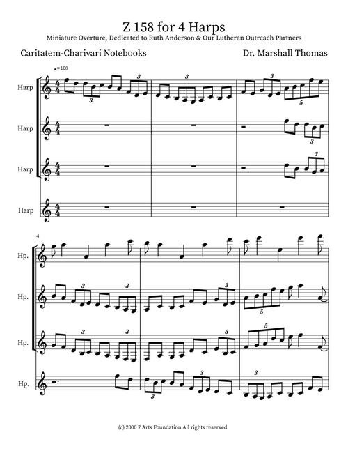 Z 158 for 4 Harps - Celebrity Chamber Players (Small Ensemble)