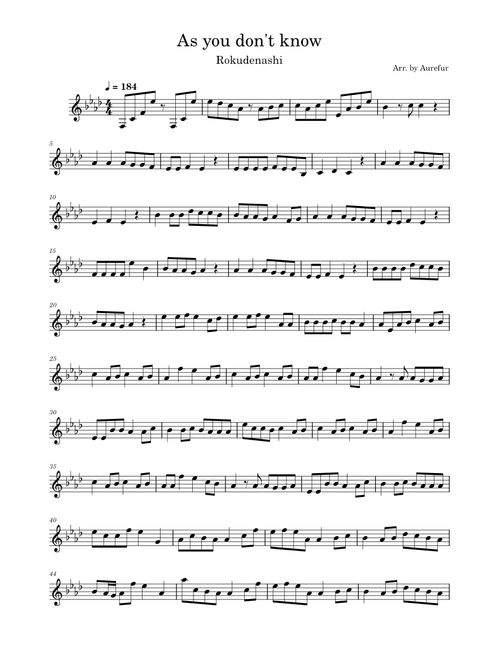 As you don't know – Rokudenashi (for Trumpet in Bb)