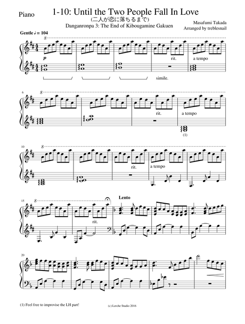 Until the Two People Fall In Love DanganRonpa 3 OST for Piano