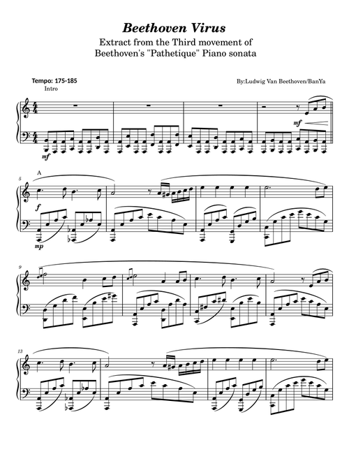 Beethoven Virus,For Piano Solo,From "Pathetique" (Arr. poon) - Ludwig Van Beethoven/BanYa (Piano Solo)