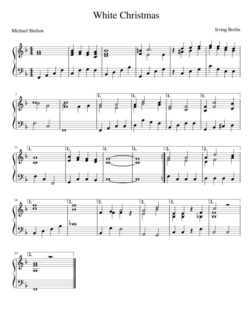score 0 white christmas sheet music for piano (solo) easy | musescore