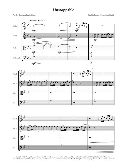 Unstoppable (Arr. Jhonatan Lucio Viana) - Sia (String Quartet)