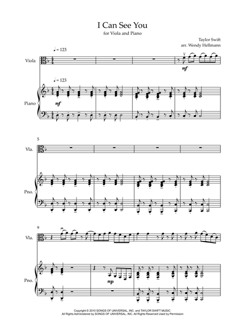 I Can See You (Arr. Wendy Hellmann) - Taylor Swift (Viola and Piano)