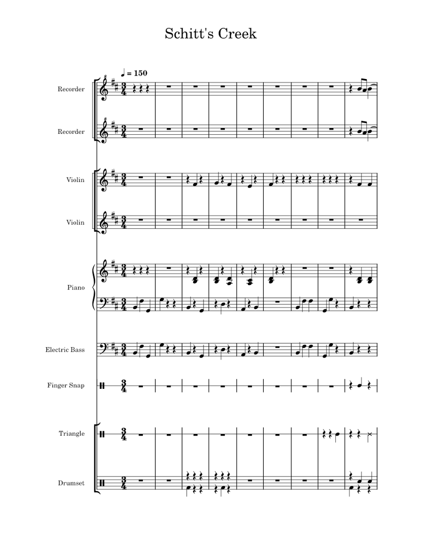 Schitt's Creek Sheet music for Piano, Violin, Bass guitar, Drum group