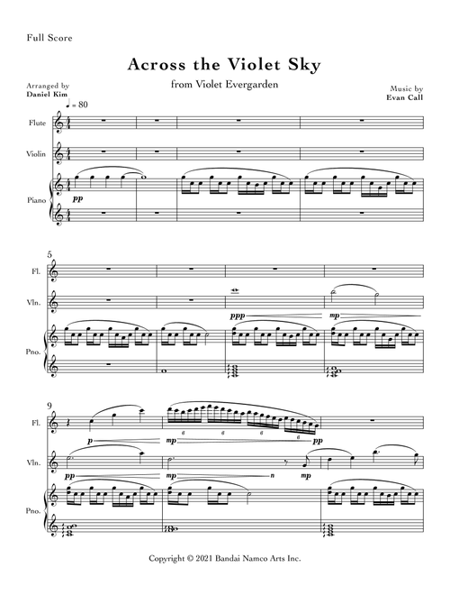 Across The Violet Sky (Arr. Daniel Kim) - Evan Adrian Call (Pka Evan Call) (Small Ensemble)