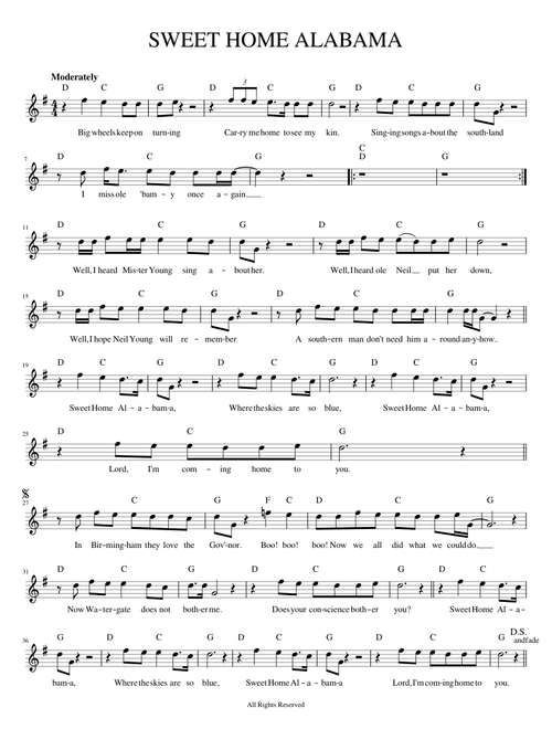 Sweet Home Alabama Lead Sheet