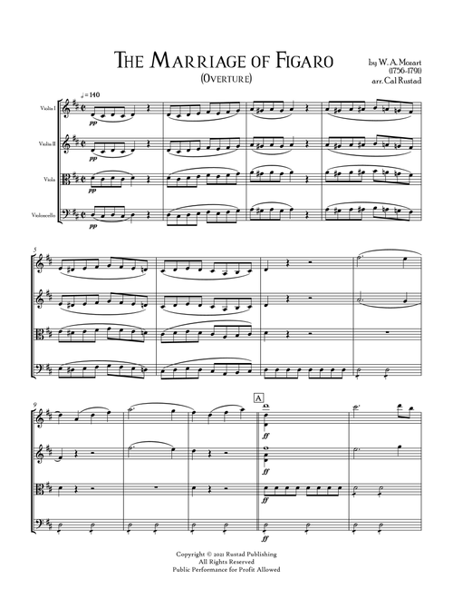 The Marriage of Figaro (Overture) - for String Quartet (Arr. Cal Rustad) - W. A. Mozart (String Quartet)