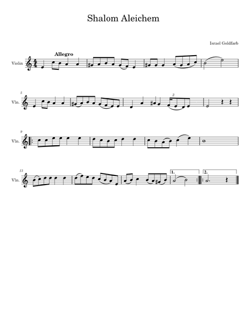 shalom aleichem – solo violin