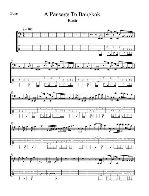 A Passage To Bangkok (Arr. Tracy Dean McCallum) - Rush (Bass Tab)