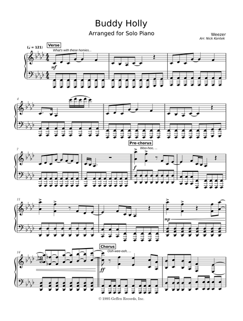 Buddy Holly – Weezer | Arranged for Piano Solo
