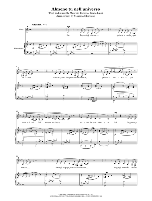Almeno Tu Nell'universo (Arr. Maurizio Chiavaroli) - Elisa (Piano Vocal)