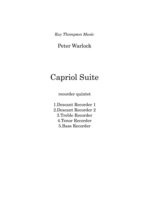 Peter Warlock: Capriol Suite - recorder quintet (Arr. Ray Thompson) (Recorder Ensemble)